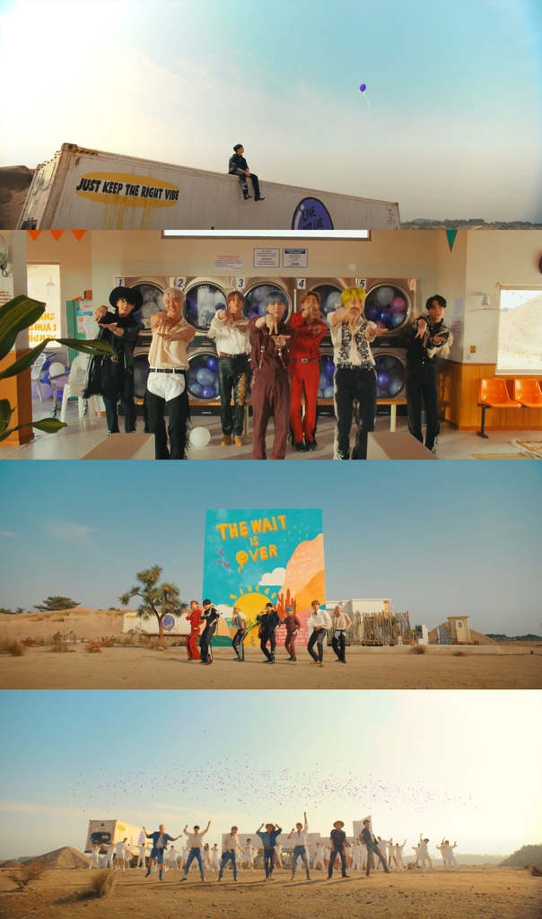 This compilation image, provided by Big Hit Music, shows images for BTS' new music video "Permission to Dance" released on July 9, 2021. (PHOTO NOT FOR SALE) (Yonhap)