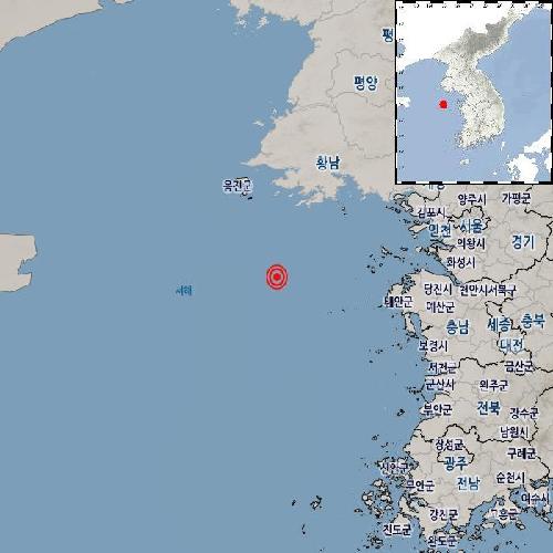 This image, provided by the Korea Meteorological Administration (KMA), shows the earthquake, marked in red, detected off the western coast on Aug. 29, 2021. (Yonhap) 