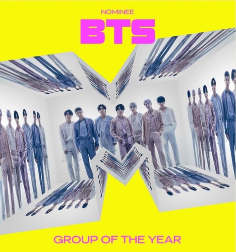 This image captured from the 2022 MTV Video Music Awards' official Twitter account shows K-pop icon BTS as a nominee for this year's Group Of The Year. (PHOTO NOT FOR SALE) (Yonhap)