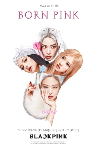 This image provided by YG Entertainment is a promotional poster for BLACKPINK's second full album, "Born Pink," released on Sept. 16, 2022. (PHOTO NOT FOR SALE) (Yonhap)