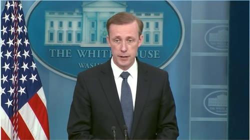 U.S. National Security Adviser Jake Sullivan answers a question during a press briefing at the White House on May 18, 2022, in this image captured from the White House's website. (PHOTO NOT FOR SALE) (Yonhap)