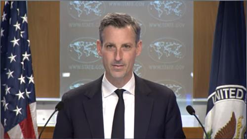 State Department Press Secretary Ned Price is seen speaking during a daily press briefing at the department in Washington on March 13, 2023 in this captured image. (Yonhap)