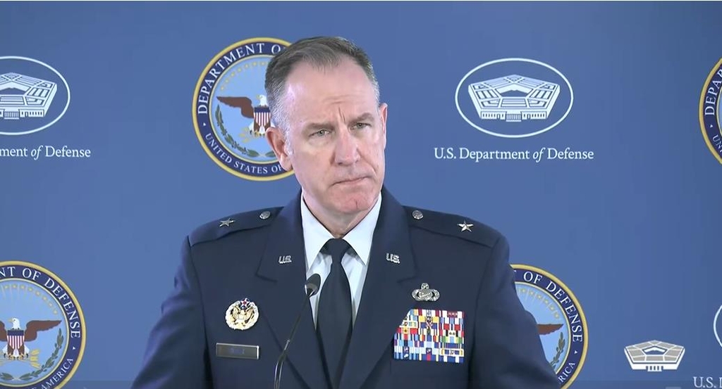 Department of Defense Press Secretary Brig. Gen. Pat Ryder is seen taking questions during a daily press briefing at the Pentagon in Washington on March 14, 2023 in this captured image. (Yonhap)