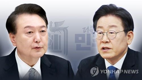 Esta imagen gráfica muestra al presidente Yoon Suk Yeol (izq.) y al líder del Partido Demócrata Lee Jae-myung.  (Yonhap)