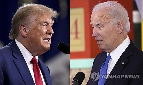 Esta fotografía, publicada por Associated Press, muestra al presidente Joe Biden (derecha) y al expresidente Donald Trump (izq.).  (Yonhap)