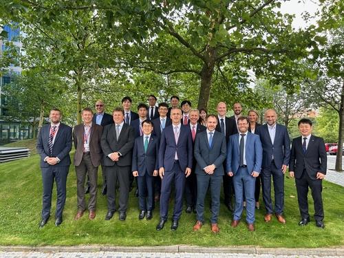 In this photo provided by Korea Hydro & Nuclear Power, South Korean and Czech officials pose together in Prague on July 24, 2024 (Czech time). (PHOTO NOT FOR SALE) (Yonhap)