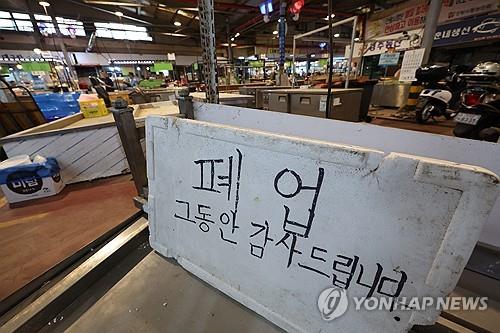 A sign shows a fish shop in a traditional market in central Seoul is closing its business, in this file photo taken July 15, 2024. (Yonhap)