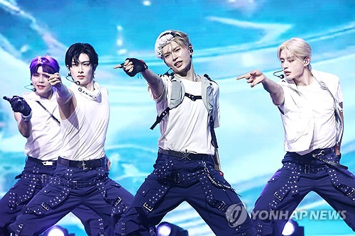 K-pop boy group Zerobaseone performs a song during a media showcase for its fourth EP, "Cinema Paradise," in Seoul on Aug. 26, 2024. (Yonhap)