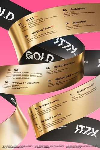 A tracklist of K-pop girl group ITZY's upcoming EP, "Gold," provided by JYP Entertainment (PHOTO NOT FOR SALE) (Yonhap)