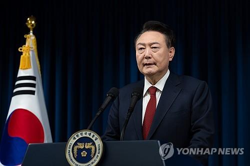 President Yoon Suk Yeol delivers a public address from the presidential office in Seoul on Dec. 7, 2024, in this photo provided by his office. (PHOTO NOT FOR SALE) (Yonhap)