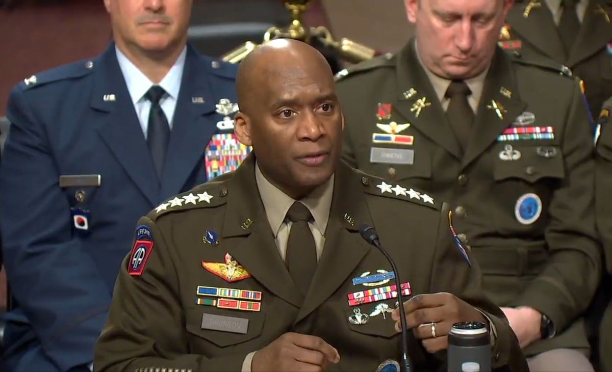 U.S. Forces Korea (USFK) Commander Gen. Xavier Brunson speaks during a Senate Armed Services Committee hearing at the Capitol in Washington on April 10, 2025 in this photo captured from the committee's website. (PHOTO NOT FOR SALE) (Yonhap)