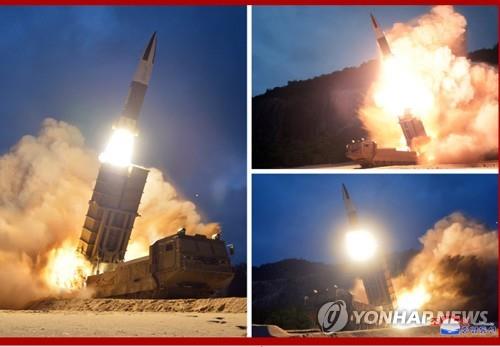 La Corée du Nord a testé le 10 août 2019 une nouvelle arme sous la supervision du dirigeant Kim Jong-un, rapporte le lendemain l'Agence centrale de presse nord-coréenne (KCNA). (Utilisation en Corée du Sud uniquement et redistribution interdite)