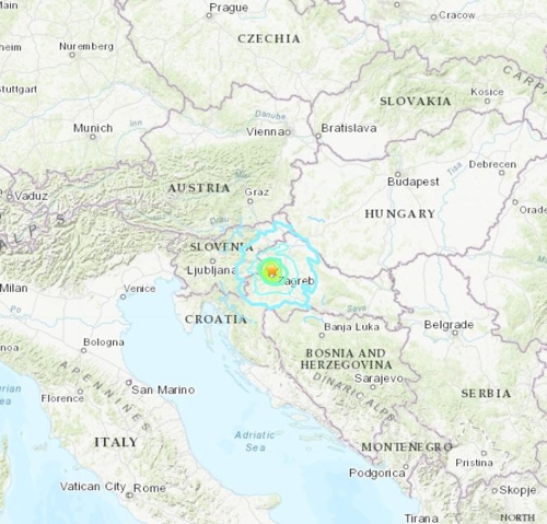 크로아티아 자그레브 지진 발생 위치