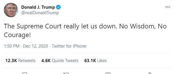 연방 대법원 비판한 도널드 트럼프 대통령 트윗