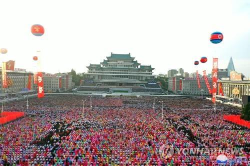 지난해 10월 북한 조선노동당 창건 75주년 경축 대회가 열린 김일성광장 모습. [국내에서만 사용 가능. 재배포 금지]