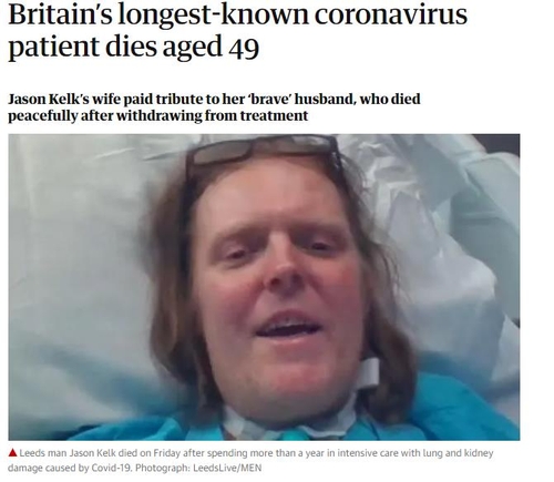 영국 최장 코로나 투병 남성, 감염 15개월 만에 사망