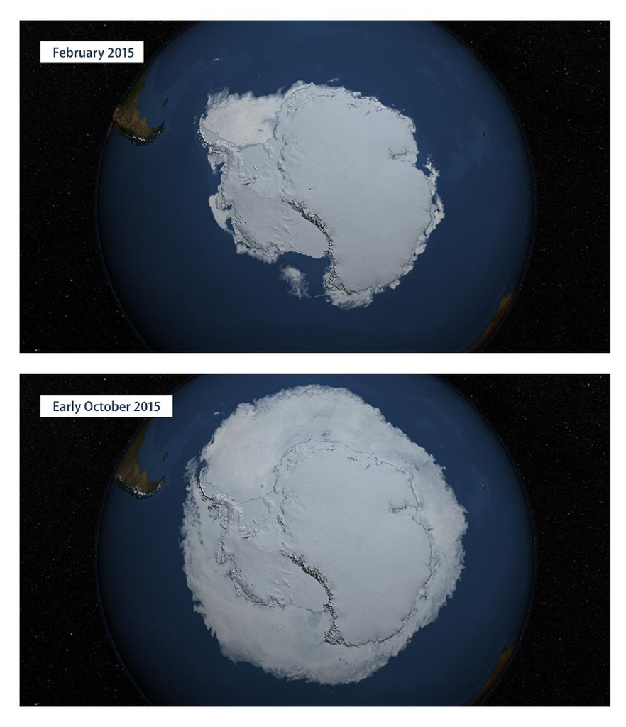 계절에 따른 남극 해빙의 변화[미국환경보호청 캡처, DB 및 재판매 금지]