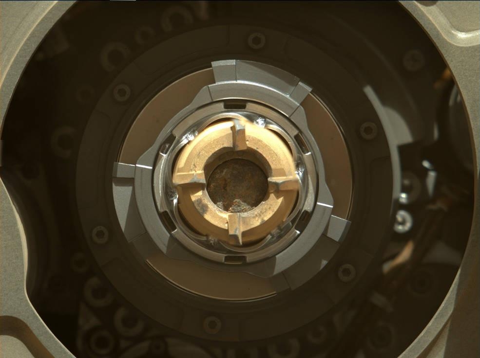 A nuclear sample in a titanium tube photographed with the rover's Mastcam-Z