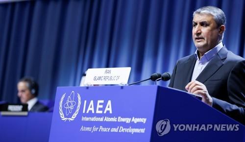 국제원자력기구(IAEA) 총회에서 연설하는 모하마드 에슬라미 이란 원자력청장