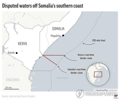 케냐-소말리아 인도양 해상 광구권 분쟁 지도[AP=연합뉴스]