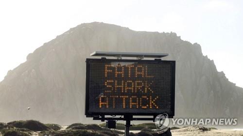 상어 공격에 따른 사망 사고 발생을 알리는 경고 전광판