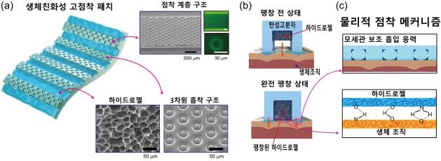 청정부착이 가능한 생체친화성 전자 패치 개념도