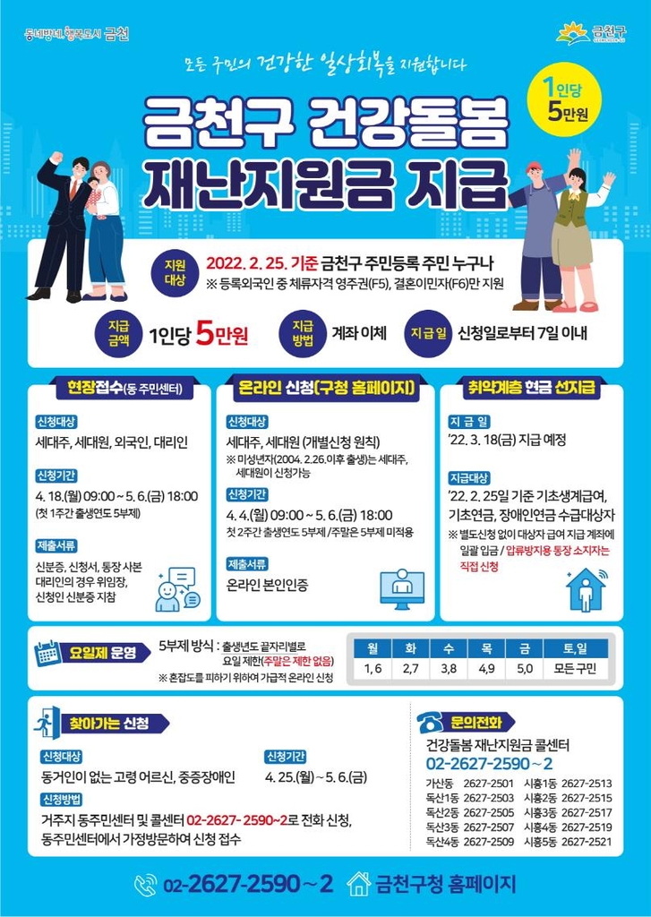 금천구 '건강돌봄 재난지원금' 안내 포스터