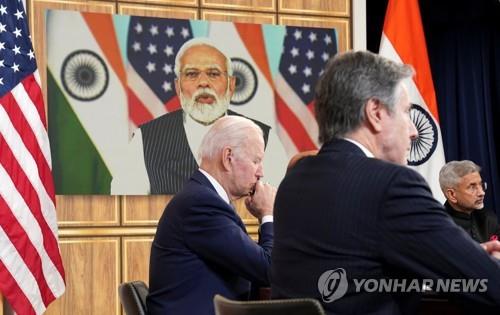 바이든 미 대통령과 화상회의 하는 모디 인도 총리 [로이터=연합뉴스 자료사진]