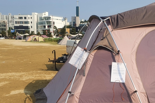 거리두기 해제에 너도나도 캠핑…포항 바닷가 불법 텐트로 몸살