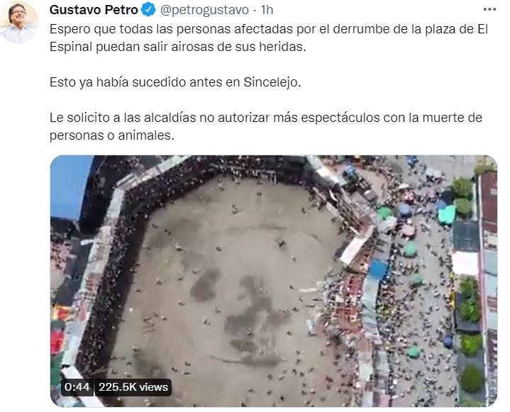 사고 영상 올린 페트로 콜롬비아 대통령 당선인 트위터