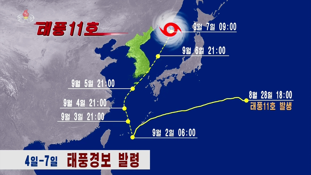 북한, 태풍 '힌남노' 북상에 4∼7일 태풍경보 발령