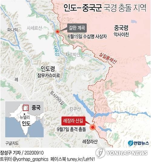 [그래픽] 2020년 6월과 9월 인도-중국군 국경 충돌 지역