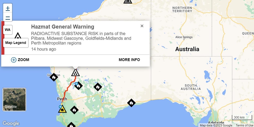 호주 서부 방사성 물질 노출 경고