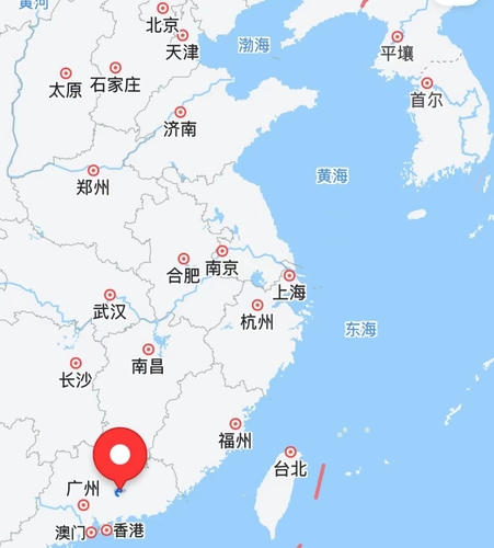 중국 광둥 지진 발생 지점