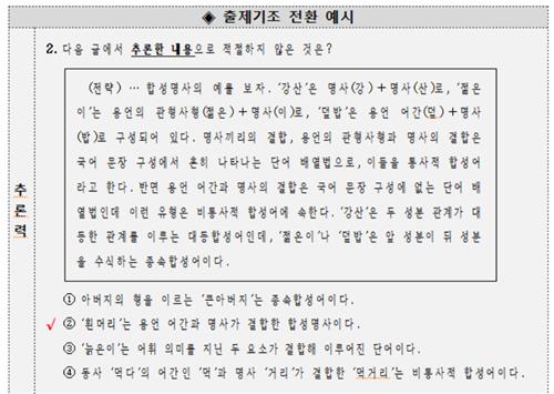 국어시험 출제기조 전환 예시