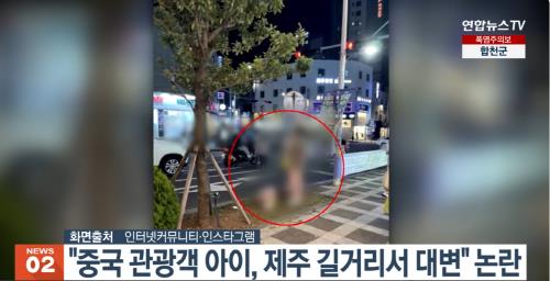 "중국 관광객 아이, 제주도 길거리서 대변" 논란