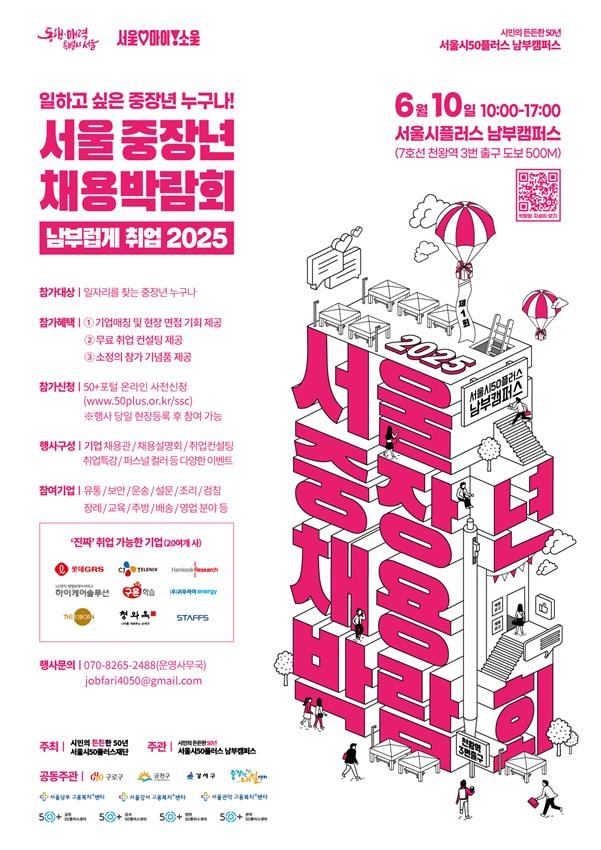 서울시 '2025 권역별 중장년 채용박람회' 홍보 포스터
