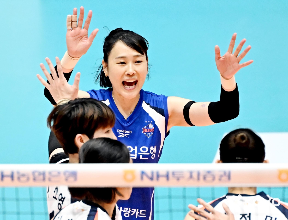 IBK기업은행의 베테랑 리베로 임명옥(뒤쪽)과 이소영