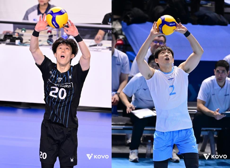 현대캐피탈 세터 이준협(왼쪽)과 대한항공 세터 한선수