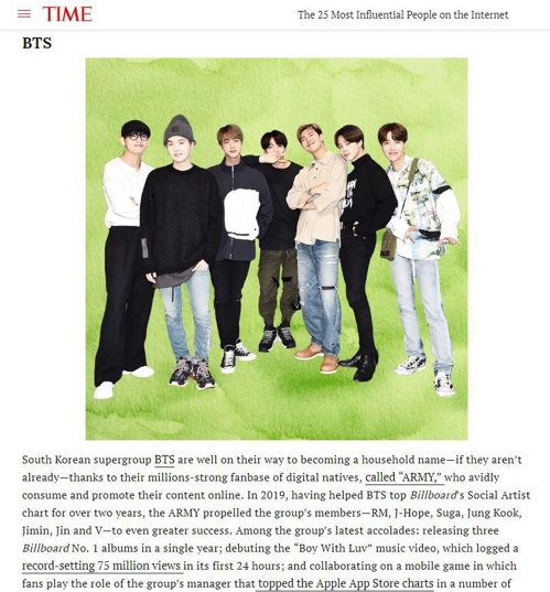 BTS es incluido en la lista de Time de las 25 personas más influyentes en internet