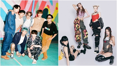 La foto compuesta muestra al grupo masculino de K-pop BTS (izda.), y la banda femenina de K-pop BLACKPINK. 