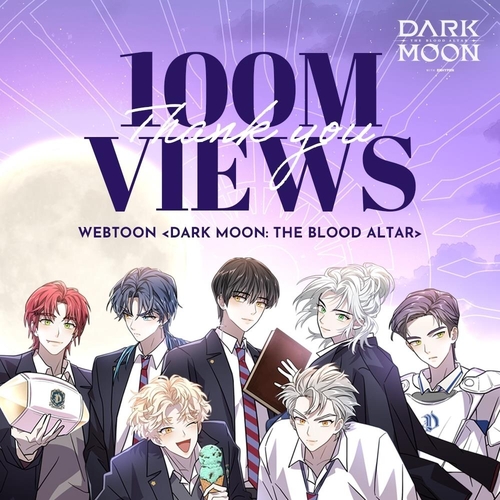 La imagen, proporcionada por Hybe, muestra el póster para conmemorar los 100 millones de visualizaciones del cómic digital "Dark Moon: The Blood Altar", en colaboración con el grupo masculino de K-pop Enhypen. (Prohibida su reventa y archivo)