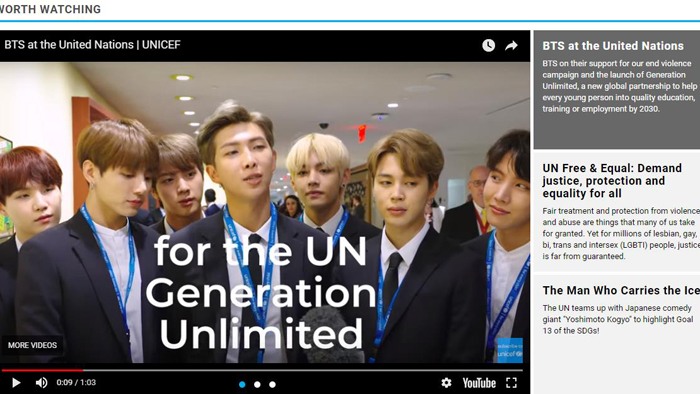 Une vidéo de BTS postée sur le site officiel de l'ONU