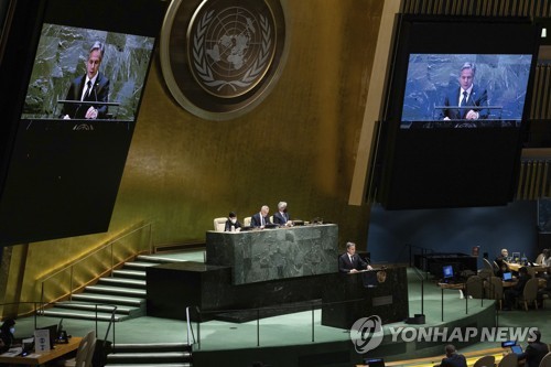 제10차 핵확산금지조약(NPT) 평가회의서 연설하는 토니 블링컨 미국 국무장관