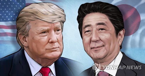 トランプ米大統領（左）と日本の安倍首相（イラスト）＝（聯合ニュース）