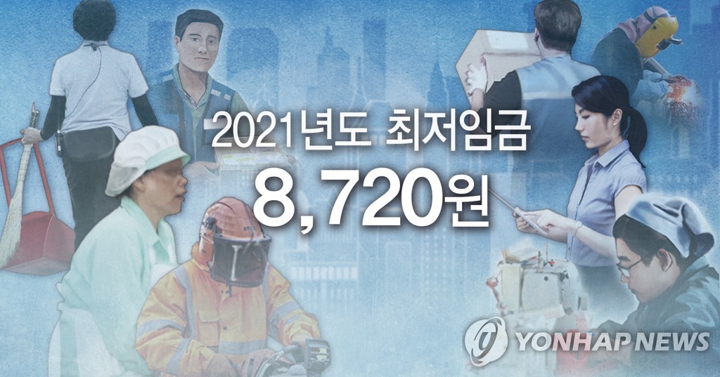 韓国の２１年度の最低賃金が時給８７２０ウォンに確定した（コラージュ）＝（聯合ニュース）