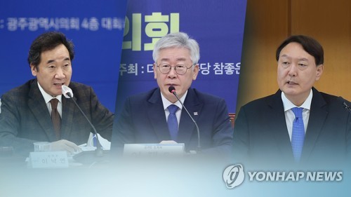 左から李洛淵氏、李在明氏、尹錫悦氏＝（聯合ニュースＴＶ）