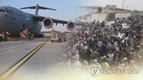 韓国政府はアフガニスタンから脱出しようとするアフガニスタン人のうち、韓国政府に協力していた人を韓国内に移送するため軍用機を派遣したと明らかにした（コラージュ）＝（聯合ニュースＴＶ）