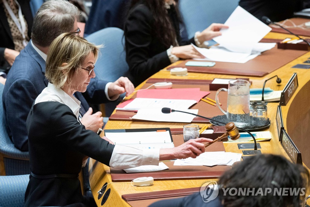 This AFP photo shows U.S. Ambassador to the U.N. Kelly Craft chairing a U.N. Security Council meeting on North Korea at the U.N. headquarters in New York on Dec. 11, 2019. (Yonhap)