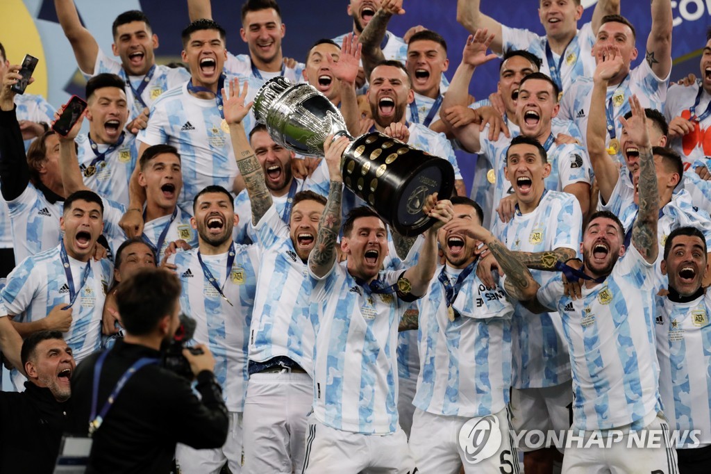 2021년 코파 아메리카에서 우승한 아르헨티나 선수들. 